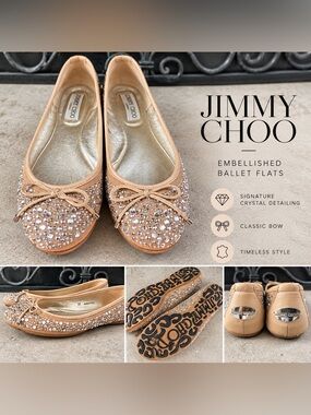 Jimmy Choo Embellished Tan Ballet Flats